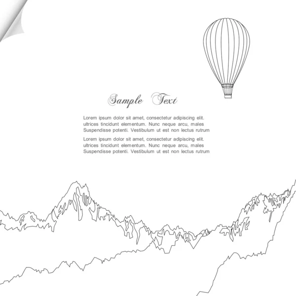 Croquis vectoriel de montgolfière au-dessus des montagnes — Image vectorielle