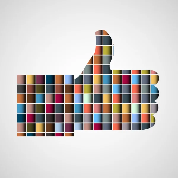 Thumb up - Like made of colorful blocks — Stock Vector