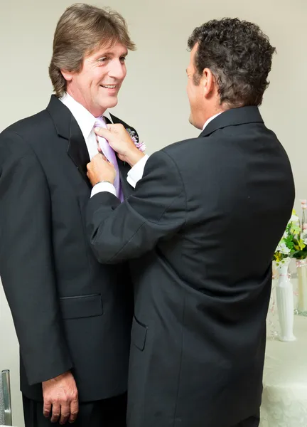 Meleg, esküvő - a nyakkendő kiegyenesítése — Stock Fotó