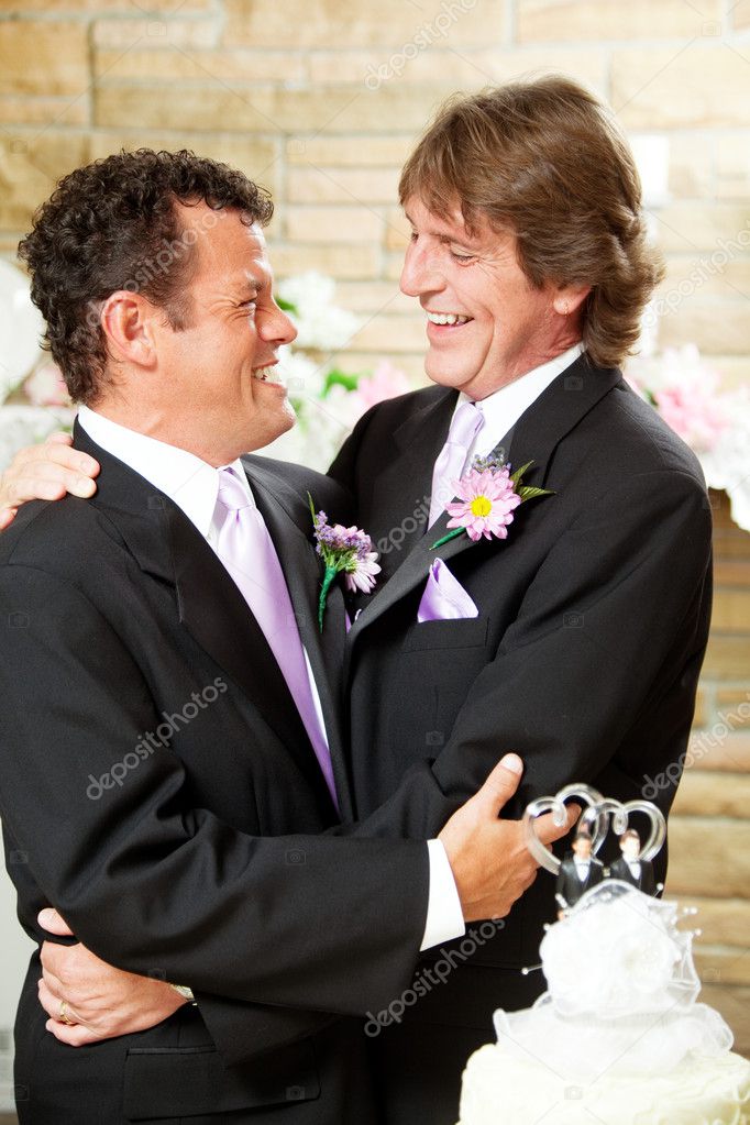 Gay Wedding Couple Embrace