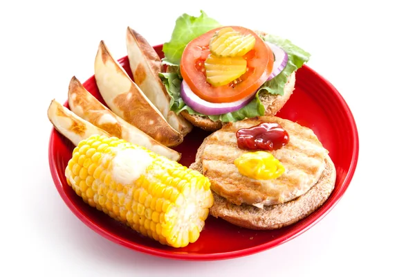 Zdravé stravování - krůtí hamburger, samostatný — Stock fotografie