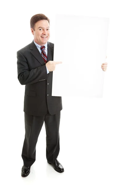 Homem de negócios com sinal em branco - Corpo inteiro — Fotografia de Stock