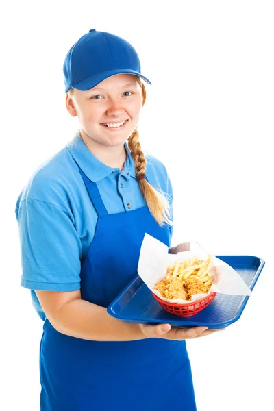 Pracownik nastoletnich fast food — Zdjęcie stockowe