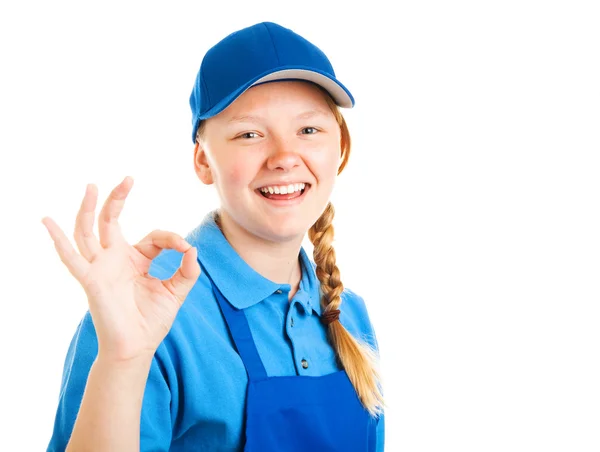 Blond Teenage Worker - A Okay — Stock Photo, Image