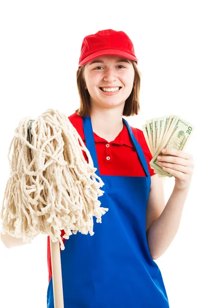 Adolescente trabalhador ganhando dinheiro — Fotografia de Stock