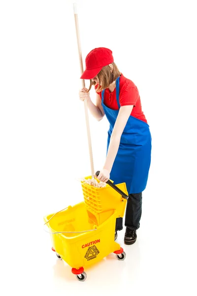 Teen Girl with Mop and Bucket — Stock Photo, Image