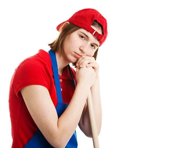 Serious Girl in Work Uniform — Stock Photo, Image