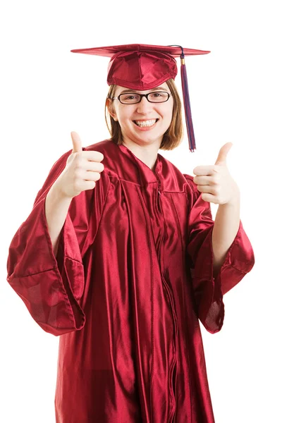 Feminino pós-graduação polegares para cima — Fotografia de Stock