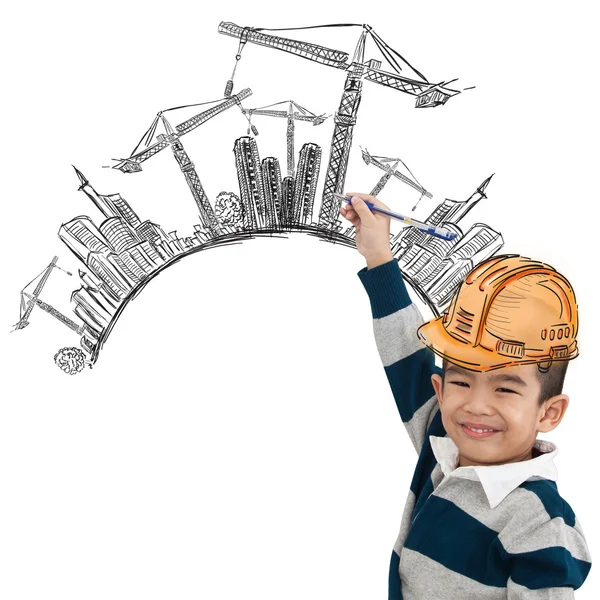 stock image Little architect drawing creative idea about building