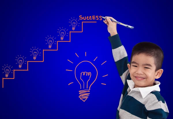 Boy drawing step up of idea for success — Stock Photo, Image