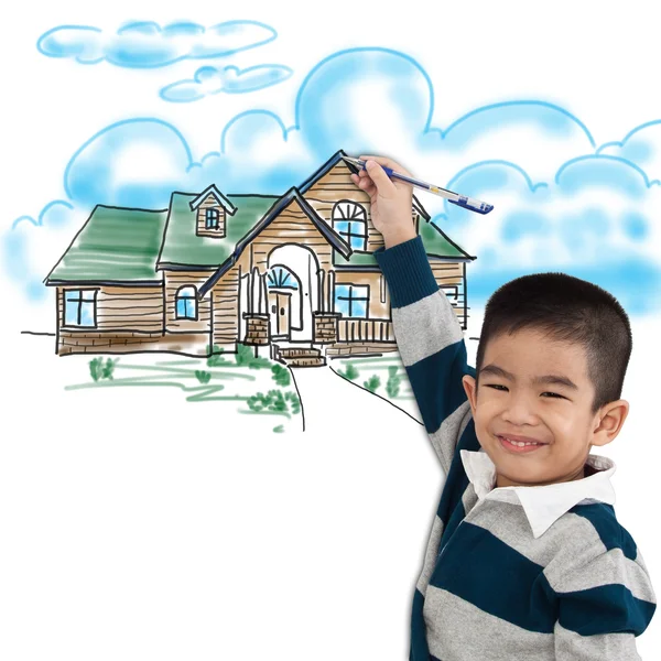Boy drawing the dream house — Stock Photo, Image