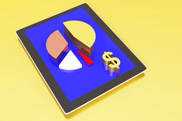 Tablet showing a pie graph and dollar sign — Stock Photo, Image
