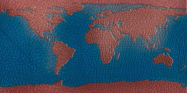 Mapa do mundo de couro reciclado — Fotografia de Stock