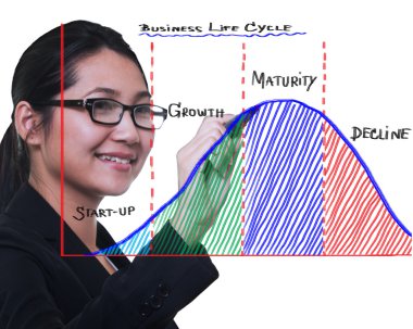 Business woman drawing business life cycle diagram clipart