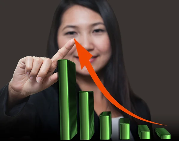 Zakenvrouw growthing pijl, zakelijke succes conce aanraken — Stockfoto