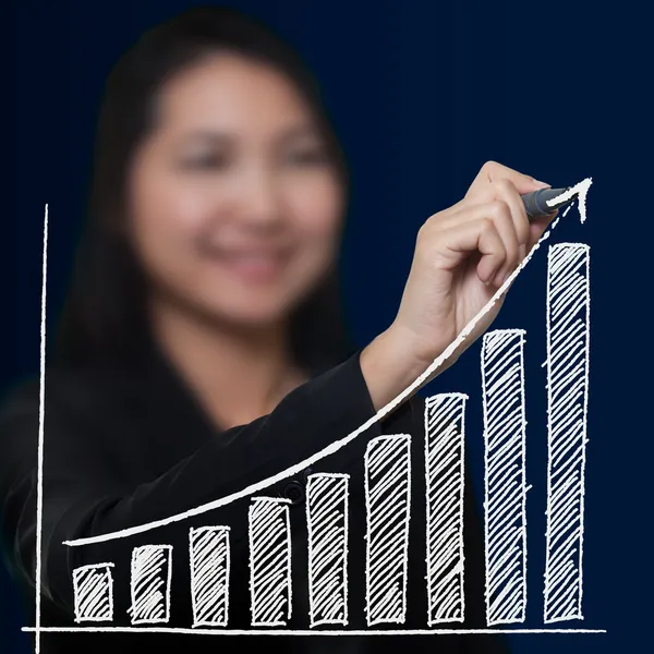 Geschäftsfrau zeichnet Wachstumspfeil, Unternehmenserfolg concep — Stockfoto