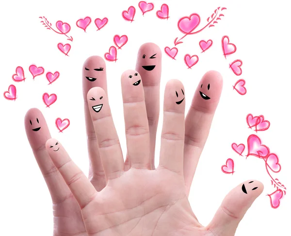 Feliz grupo de caras de dedo con su ofrenda de amor —  Fotos de Stock