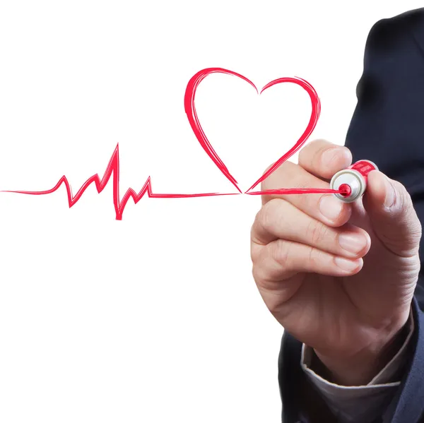Бизнесмен проводит линию сердечного дыхания, медицинская концепция — стоковое фото