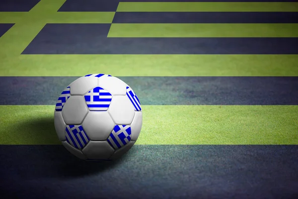 Bandera de Grecia con pelota de fútbol sobre hierba de fondo - Euro 201 —  Fotos de Stock