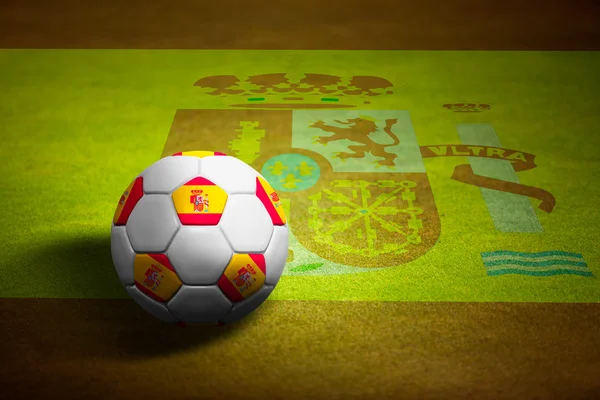Vlag van Spanje voeren met voetbal op gras achtergrond - euro 2012 — Stockfoto