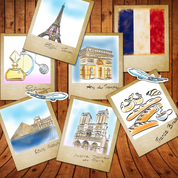 Desenho famouse marco da França no quadro de fotos — Fotografia de Stock