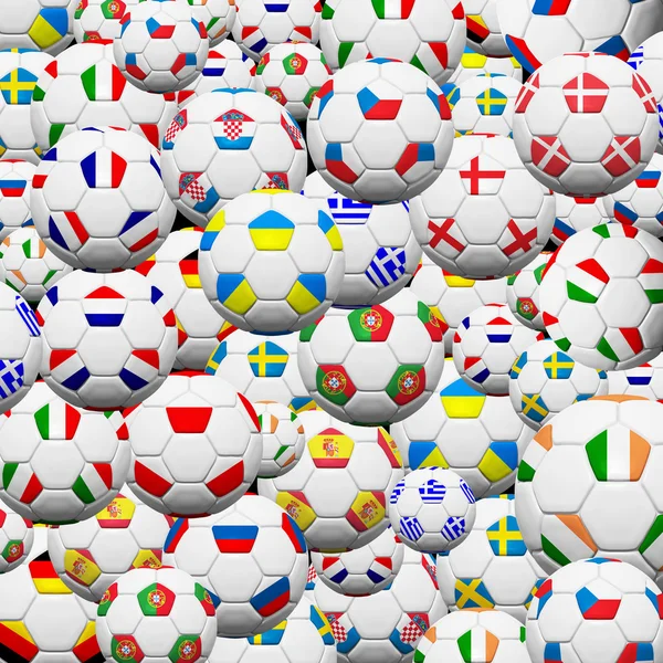 Balón de fútbol del equipo final en el fondo de la Eurocopa 2012 — Foto de Stock
