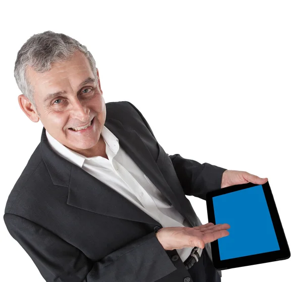 Mann mit modernem Tablet-PC, Touchpad, Smartphone — Stockfoto