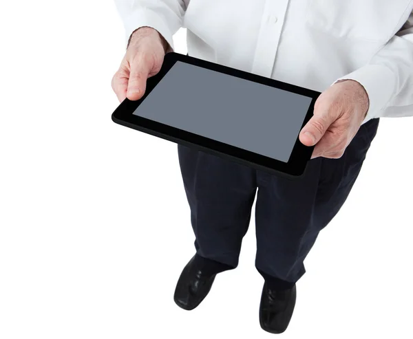 Ο άνθρωπος των επιχειρήσεων με σύγχρονη tablet pc, επιφάνεια, έξυπνο τηλέφωνο αφής — Φωτογραφία Αρχείου