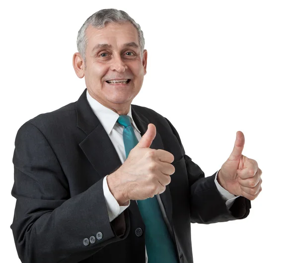 Portrait of confident mature businessman giving you thumbs up on — Stock Photo, Image