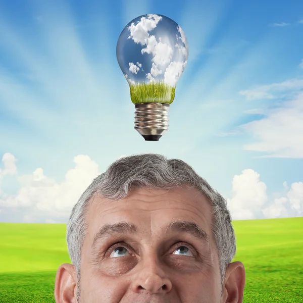 Business man thinking to green concept, Eco, Saving earth — Stock Photo, Image