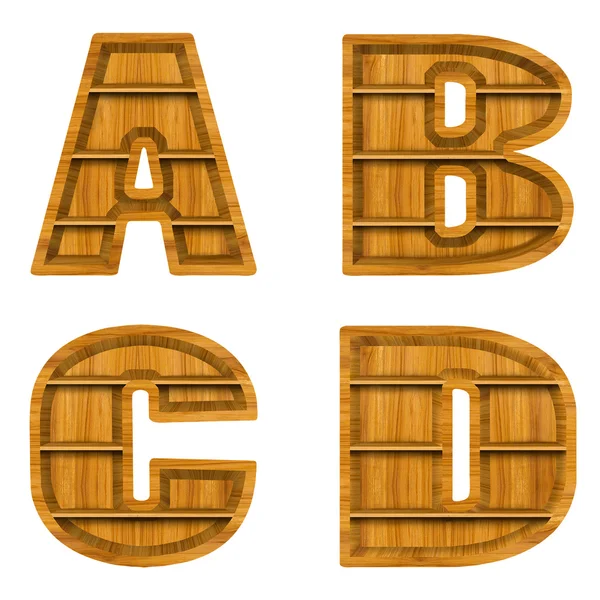 Letra del alfabeto de madera con estante sobre fondo blanco — Foto de Stock