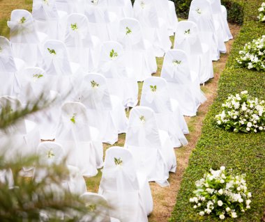 Tropical settings for a wedding on mountain clipart