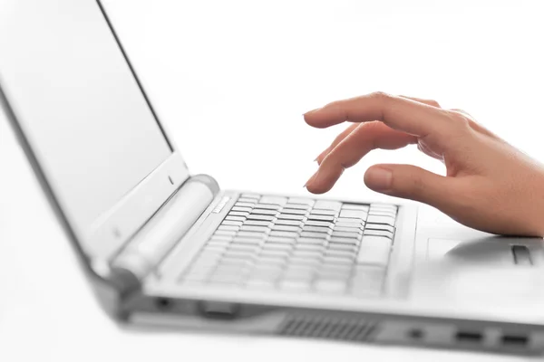 Close-up of typing female hands, selective focus — Stock Photo, Image