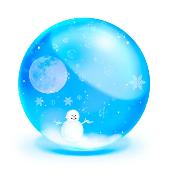 Weihnachtsmann auf Schlitten mit Hirsch und Vollmond in blauem Kristall — Stockfoto