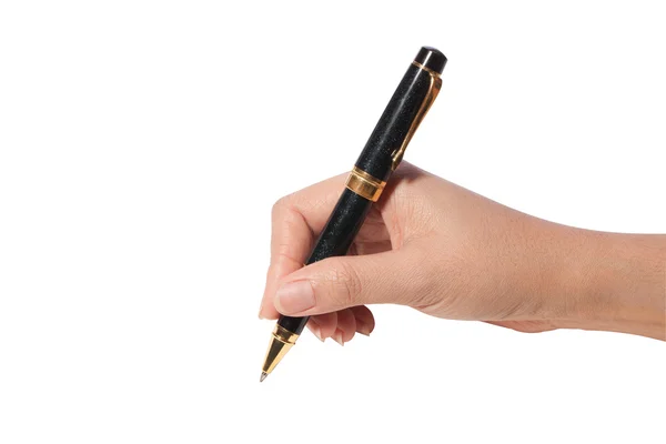 Hand mit Stift auf weißem Hintergrund — Stockfoto