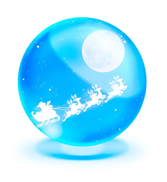 Santa Claus On Sledge With Deer and full moon in blue crystal ball — Stock Photo, Image