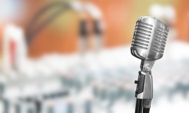 Retro microphone with mixer background clipart