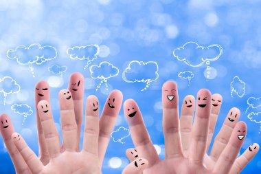 Social network concept of Happy group of finger faces with spee clipart