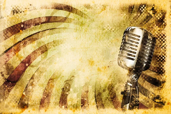 Grunge fundo de música com microfone antigo — Fotografia de Stock