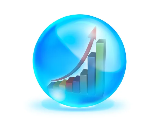 Wachstumsdiagramm in blauer Kristallkugel auf weißem Hintergrund — Stockfoto