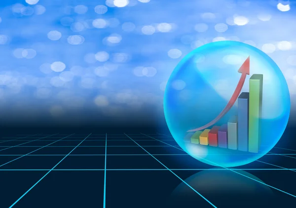 Groei grafiek in blauwe glazen bol op zwarte achtergrond — Stockfoto