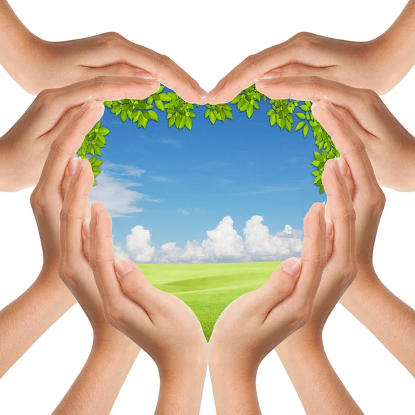 Hands make heart shape cover nature — Stock Photo, Image