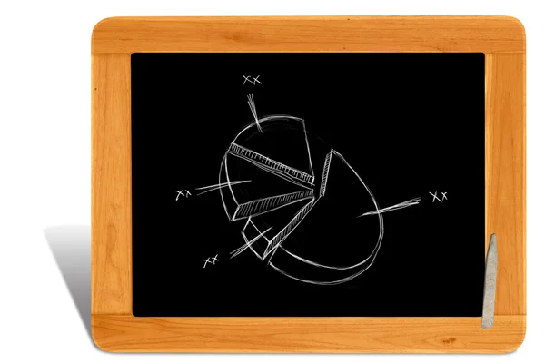 Black board Wooden frame with pie graph — Stock Photo, Image