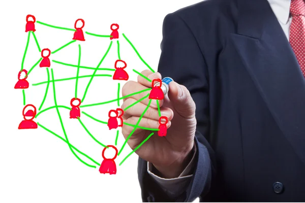 Geschäftsmann zeichnet ein soziales Netzwerk — Stockfoto