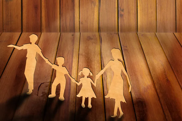 Warmth family concept, make for cut out of paper on wood texture — Stock Photo, Image
