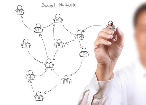 Człowiek biznesu rysunek sieć społeczną — Zdjęcie stockowe