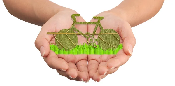 stock image Pushbike from green leave, eco concept