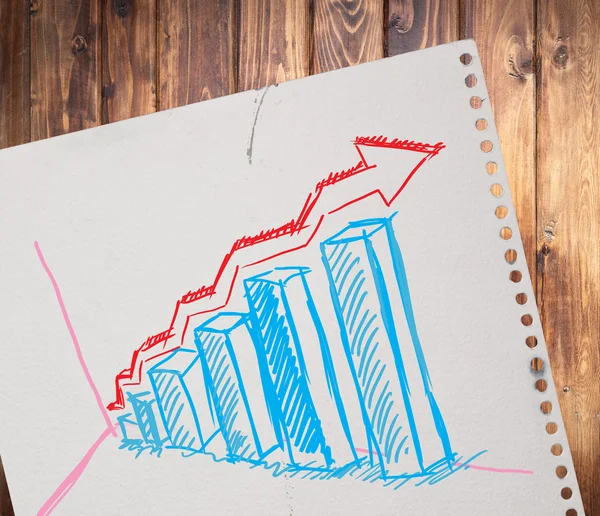 Growth graph draw on paper and wood — Stock Photo, Image
