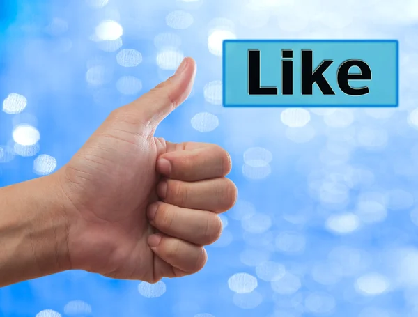 Thumb up to Like button, social network concept — Stock Photo, Image