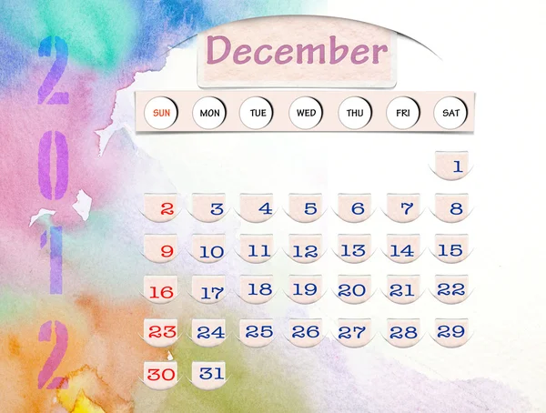 Ημερολόγιο 2010, Δεκεμβρίου στο νερό χρώμα — Φωτογραφία Αρχείου